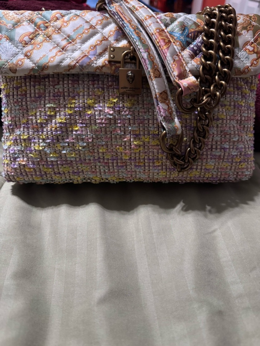 Kurt Geiger Pastel Tweed Quilted Chain Shoulder Bag